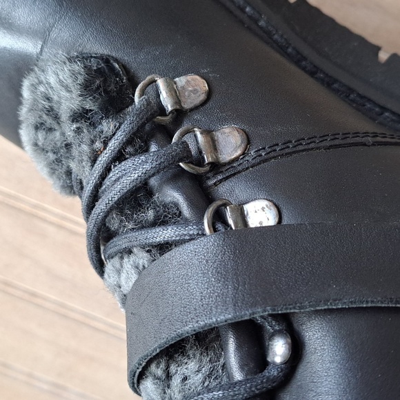 H by Hudson Adda Black Leather Shearling Lined Lace-Up Ankle Boots Trim Cozy - Picture 13 of 14